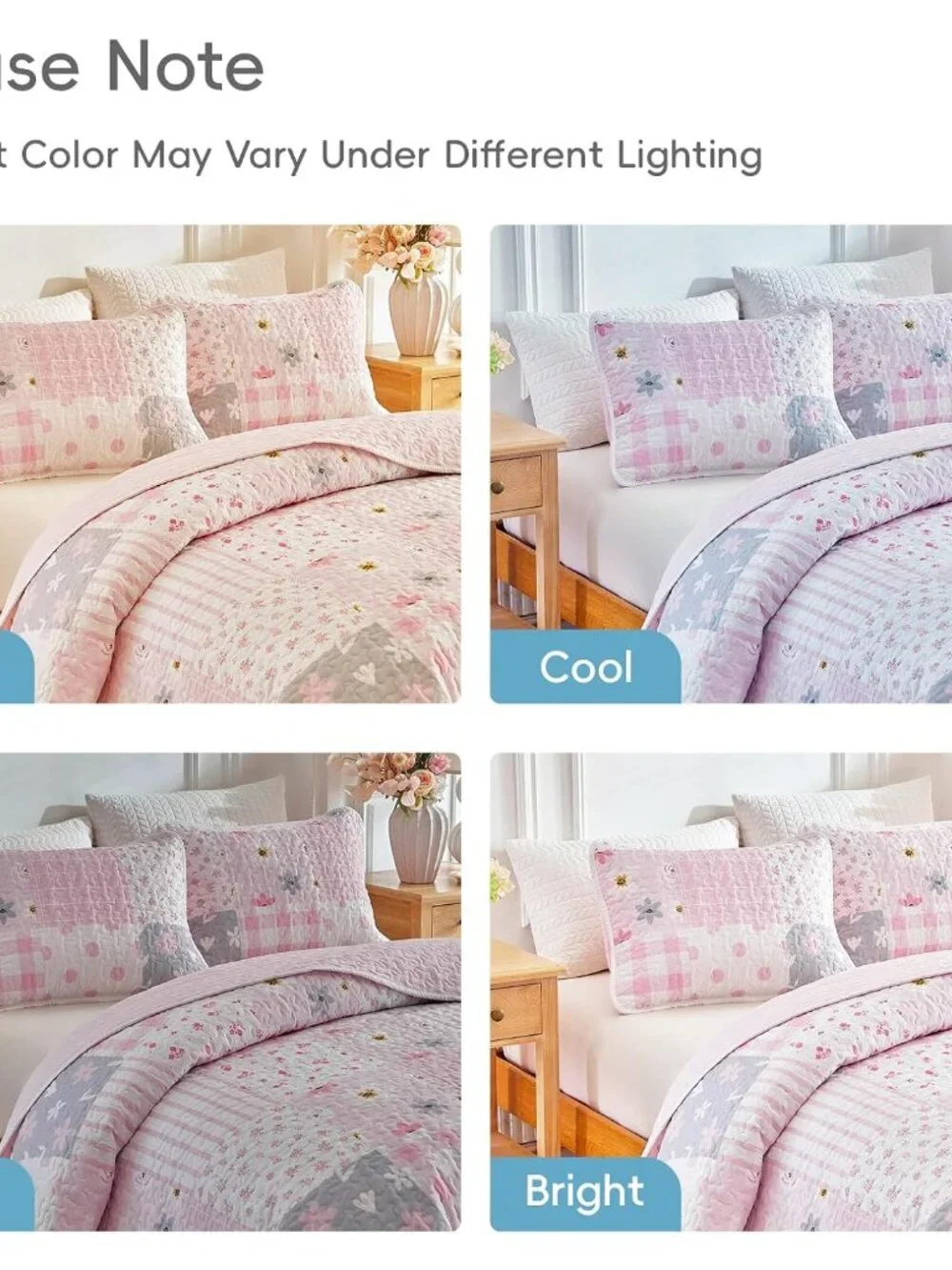 Floral Patchwork Quilt Set Twin Size, 2 Pieces Pink Flower Plaid Bedspread Cover